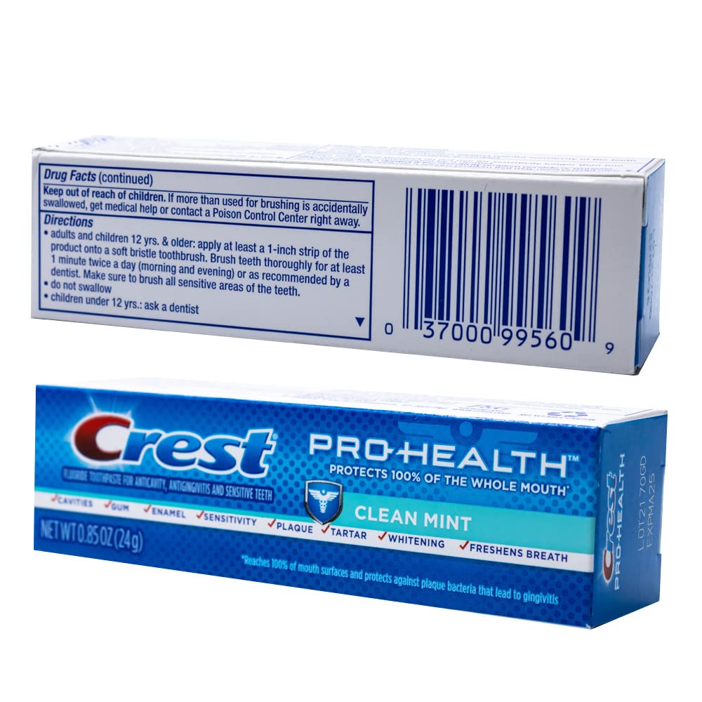Crest Pro-Health Clean Mint en paquete de 24 tubos, ideal para viajes.