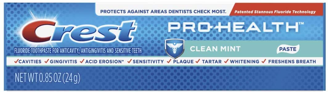 Crest Pro Health Clean Mint Paste, envase viaje: higiene dental práctica en movimiento.