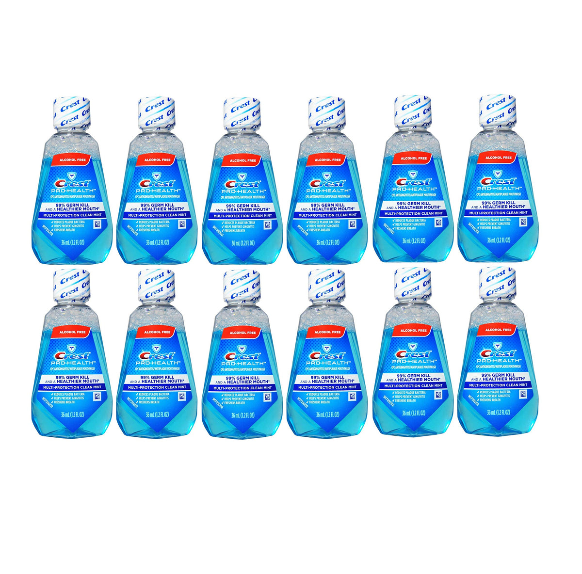 Crest Pro-Health enjuague bucal mentolado, botella de viaje de 36 ml para frescura instantánea.