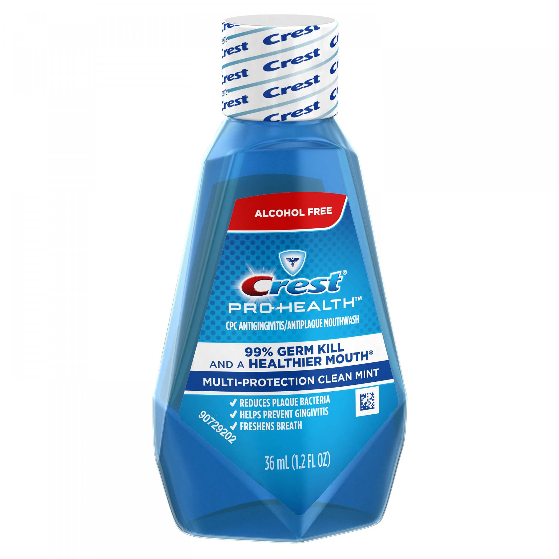 Crest Pro-Health enjuague bucal sin alcohol, envase plástico, uso diario.