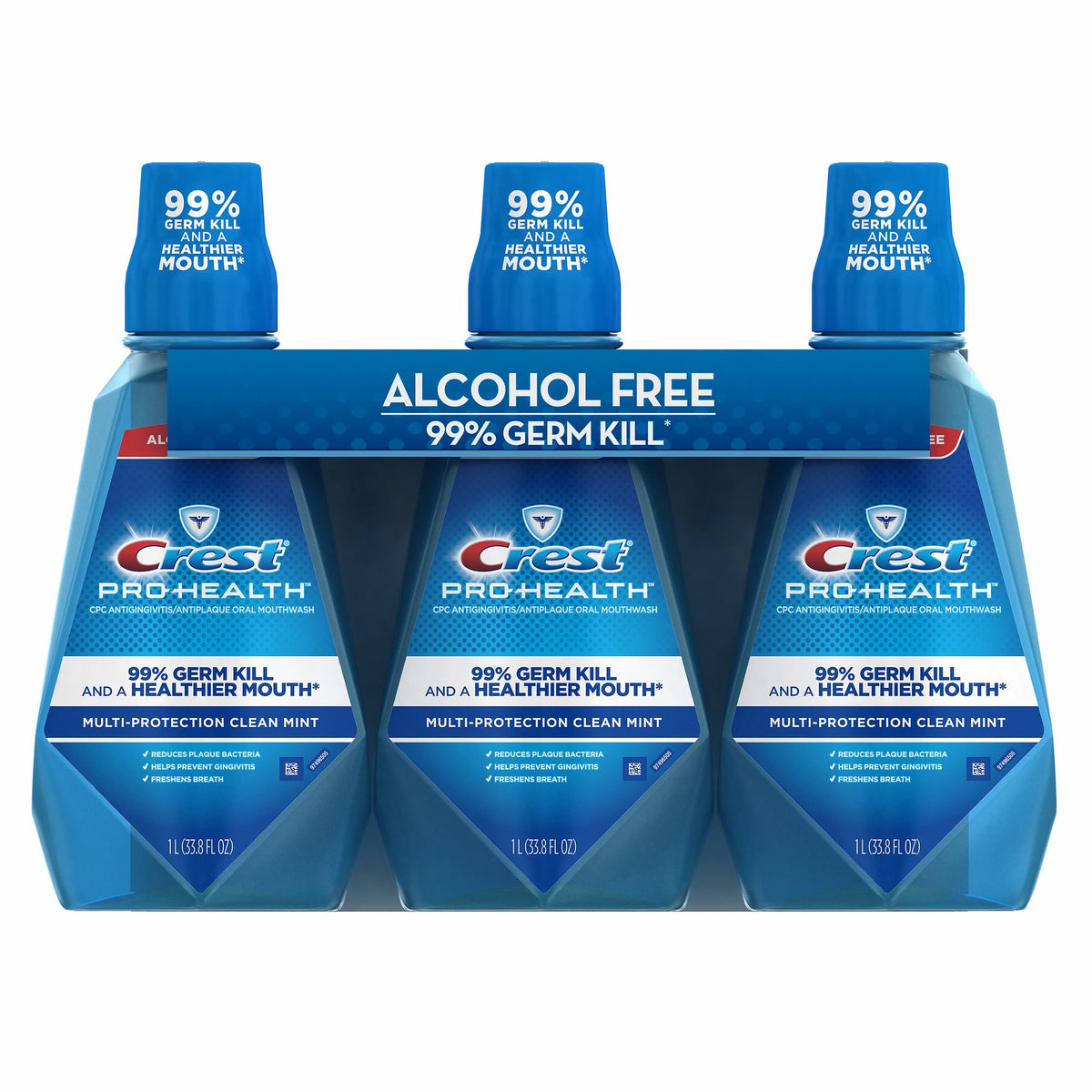 Crest Pro-Health Multiproteccion, enjuague bucal, conjunto de 3 botellas de 1 litro para proteccion diaria
