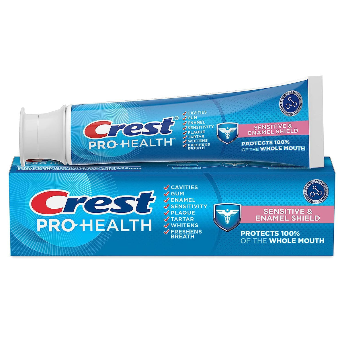 Crest Pro-Health Sensitive & Enamel Shield: tubo de pasta para dientes sensibles y esmalte protegido