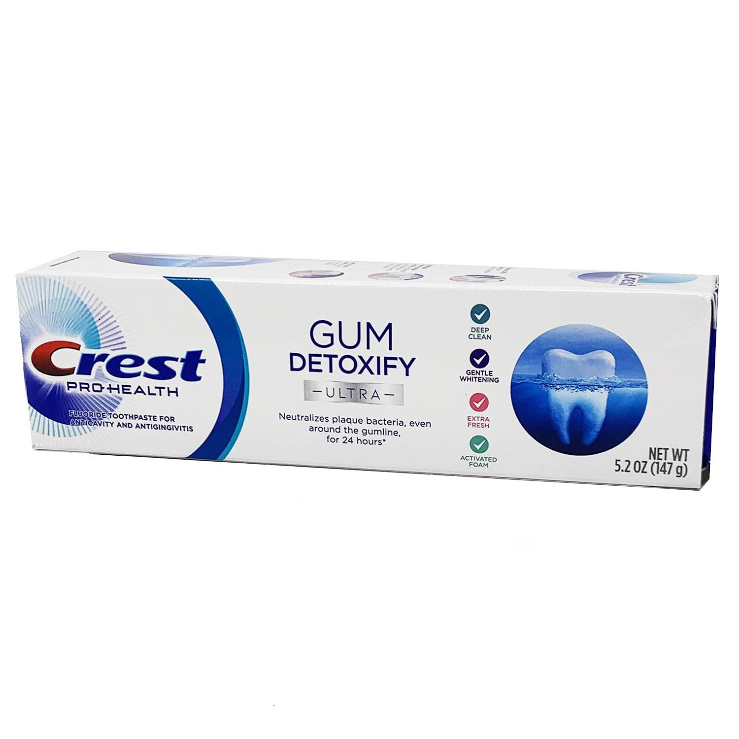 Crest Pro Health Ultra Gum Detoxify conjunto cuatro envases para cuidado prolongado.