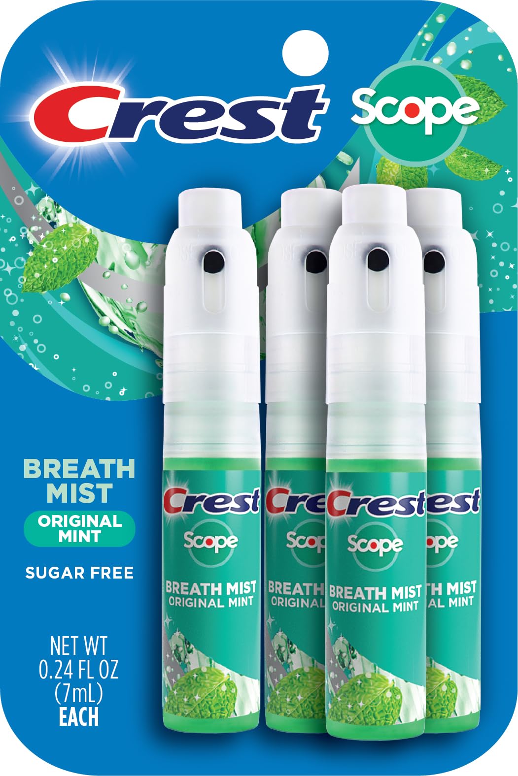 Crest Scope respiro mentolado: spray para aliento fresco al instante.
