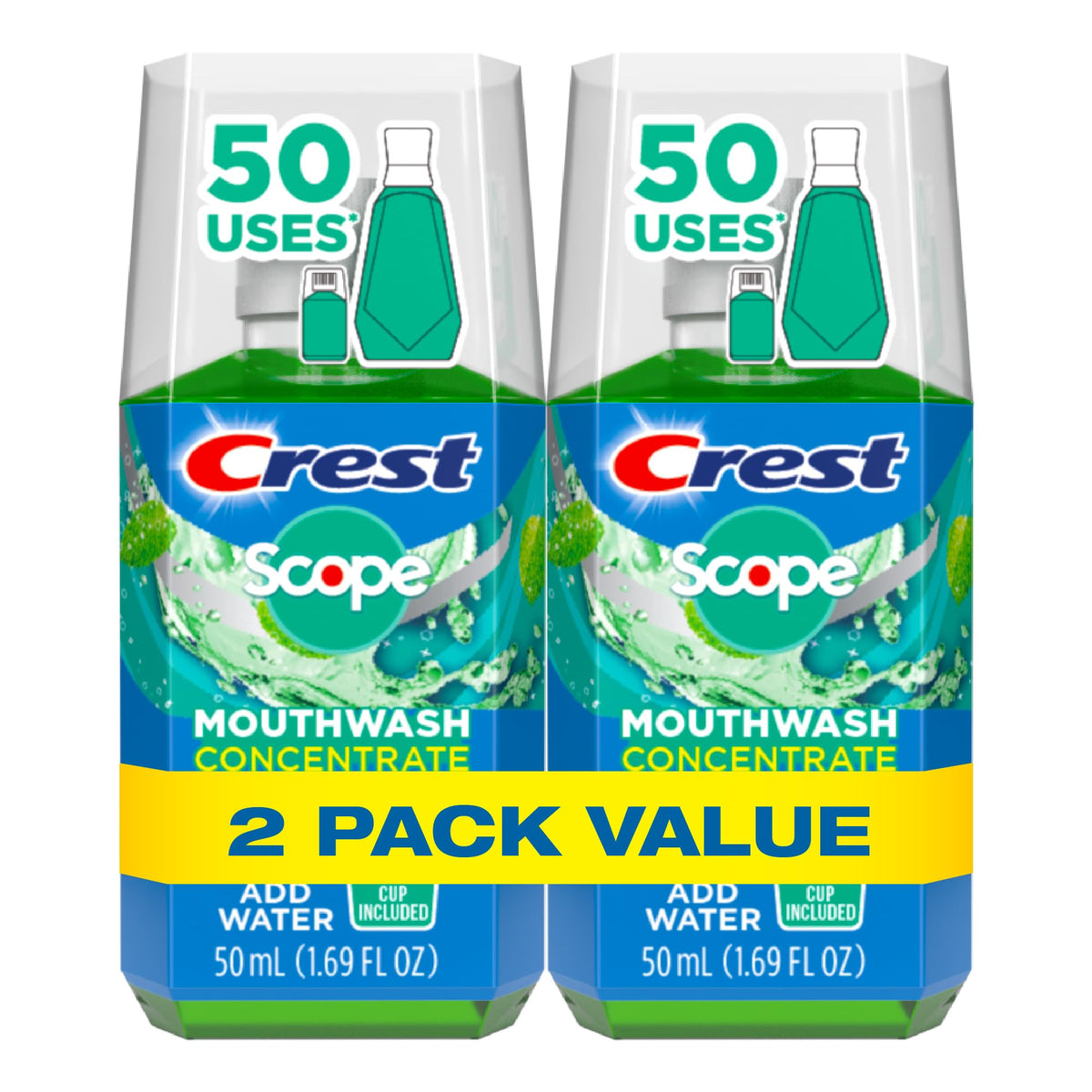 Crest Scope Concentrado 50 ml, doble paquete, para refrescar el aliento diario.