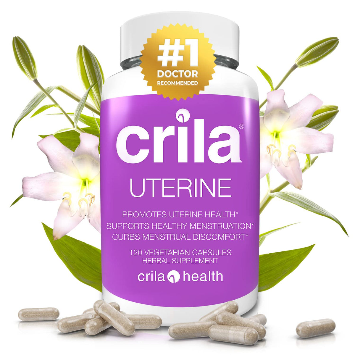 Crila: botella vertiéndose para apoyo ovárico diario.