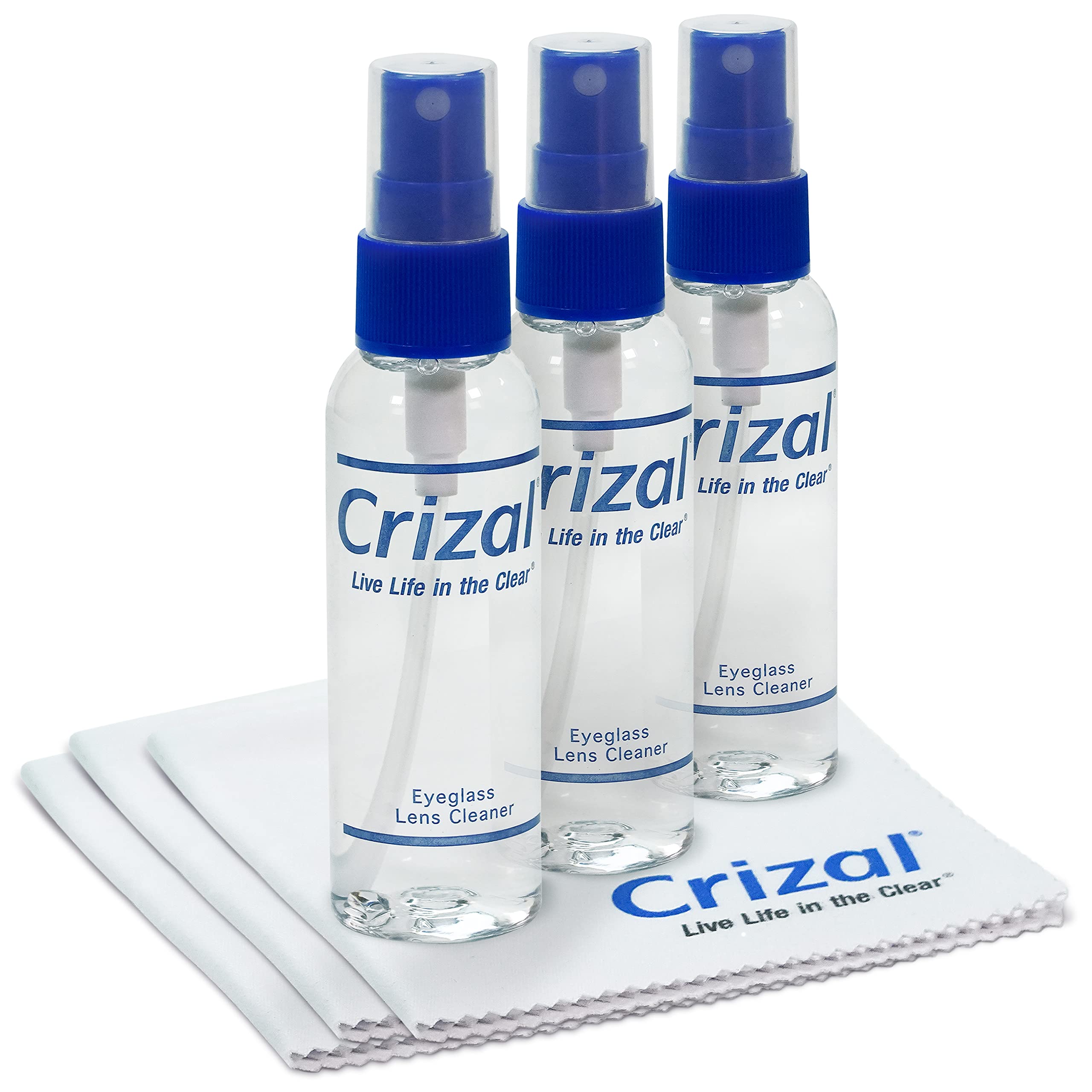 Crizal kit de limpieza para lentes con 3 paños y 3 soluciones.