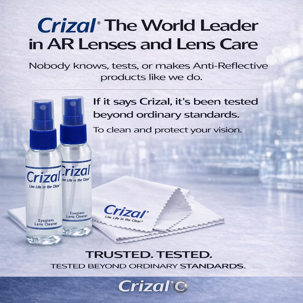 Crizal limpieza diaria de lentes AR con microfibra segura.