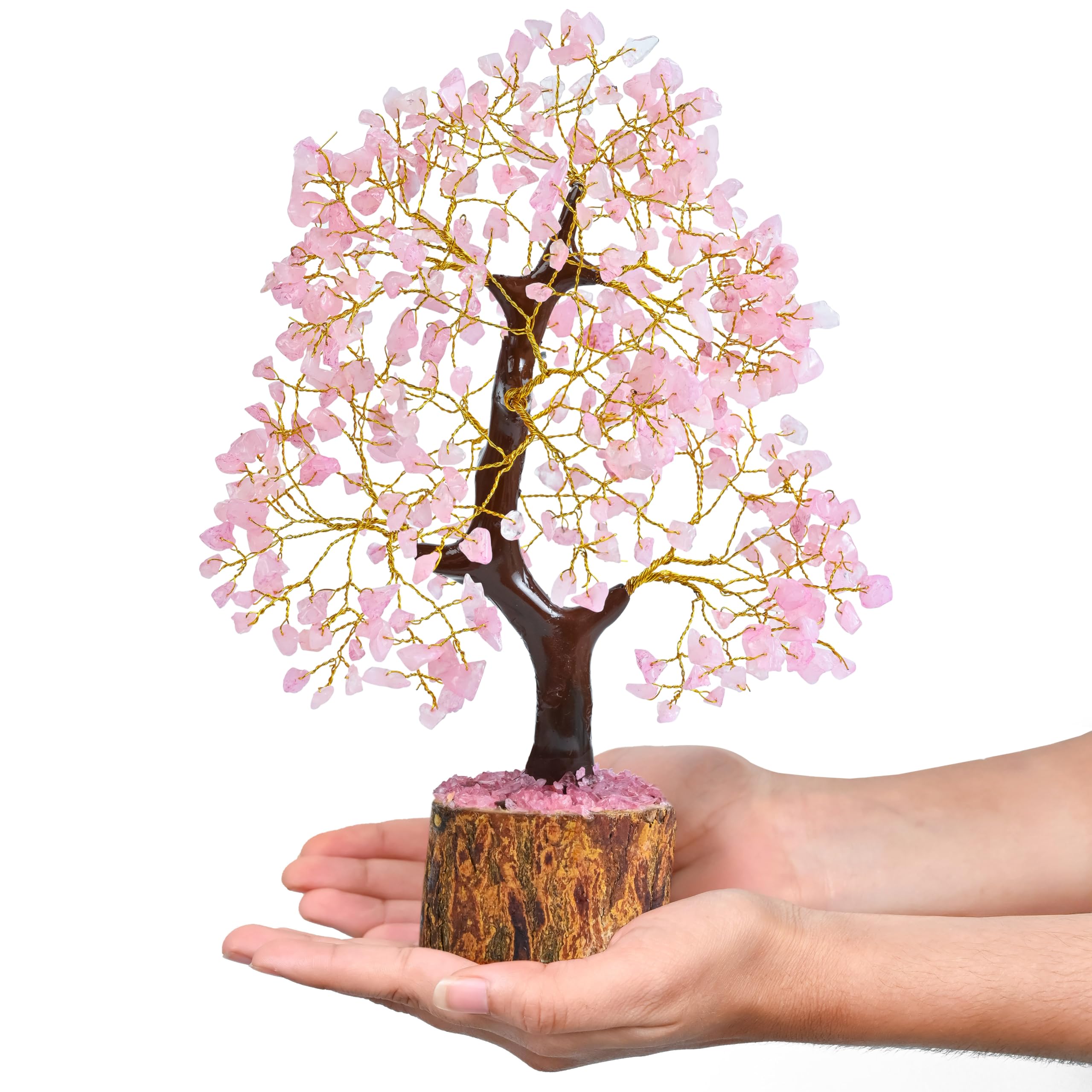 Crocon Árbol Cristal Quarzo Rosa, foco en árbol de vida para armonía en el hogar.