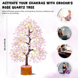 Crocon Árbol Vida Quarzo Rosa, aporta energía suave para meditaciones y rincones tranquilos.