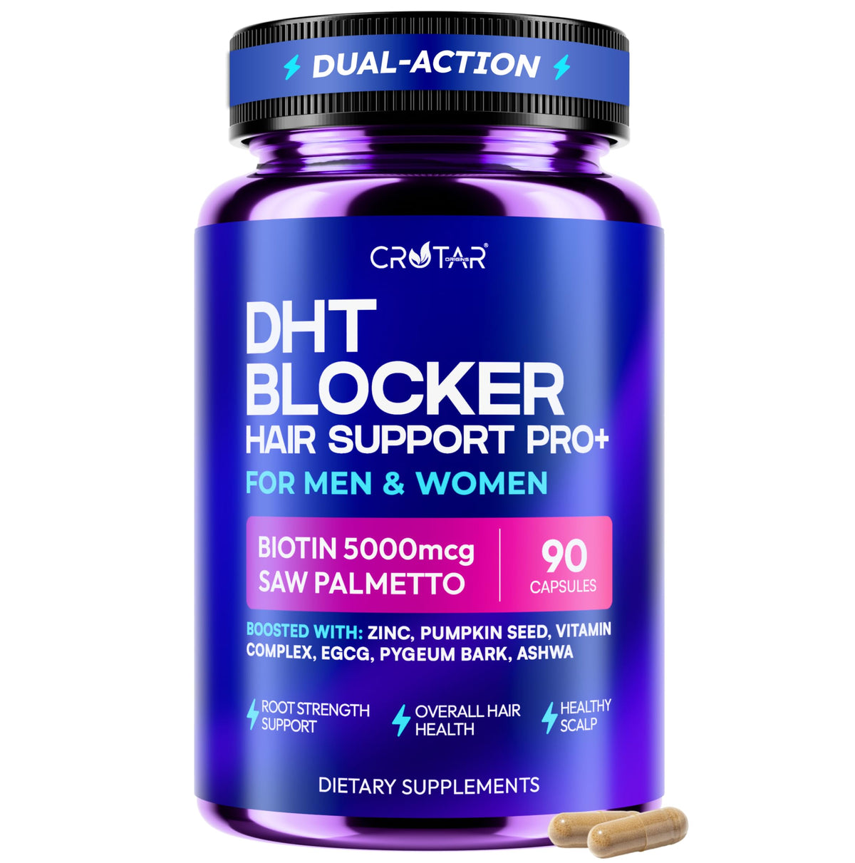 Crotar Origins DHT Blocker cápsulas: soporte capilar diario.