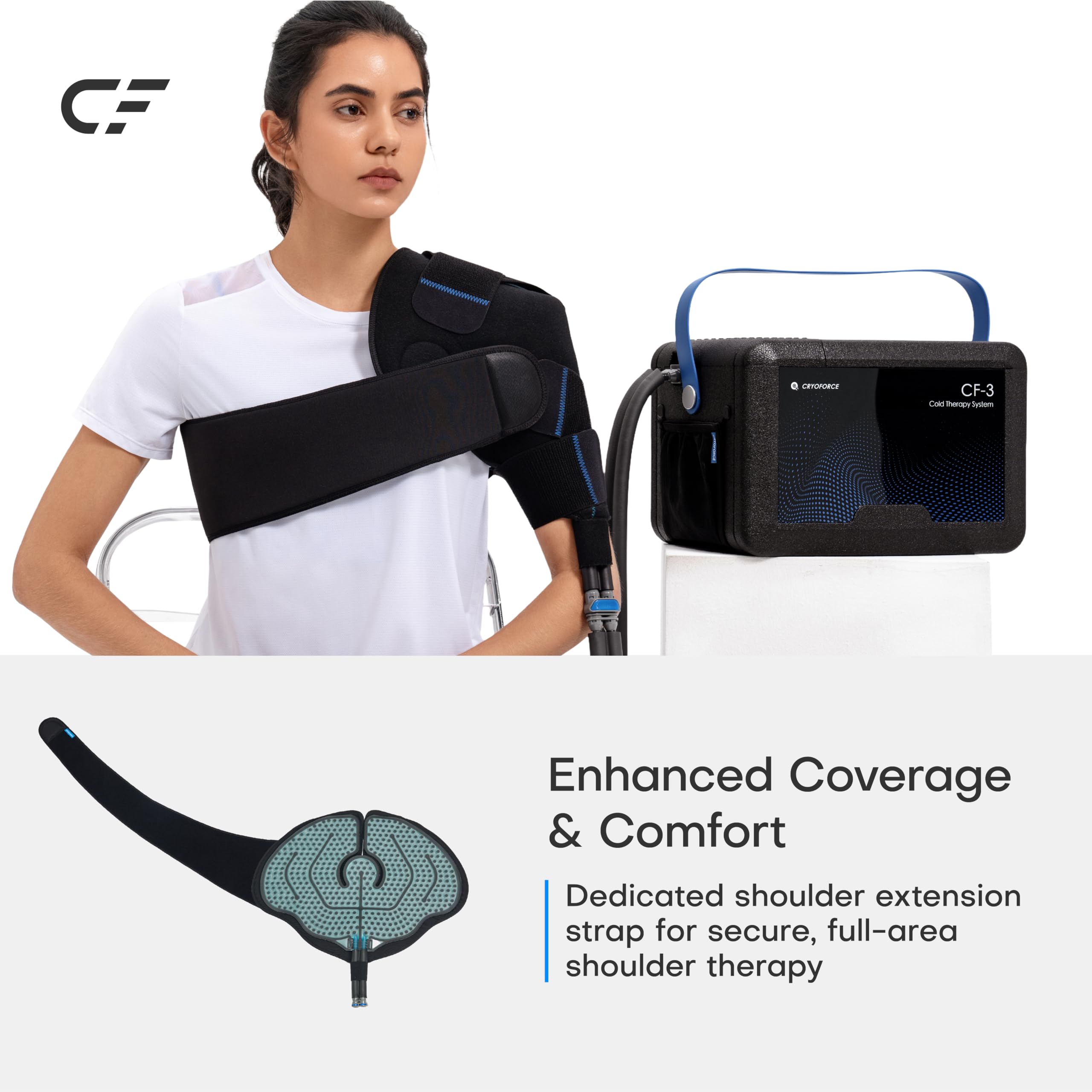 CRYOFORCE CF-3 Pro correa para hombro para terapia cómoda y estable.