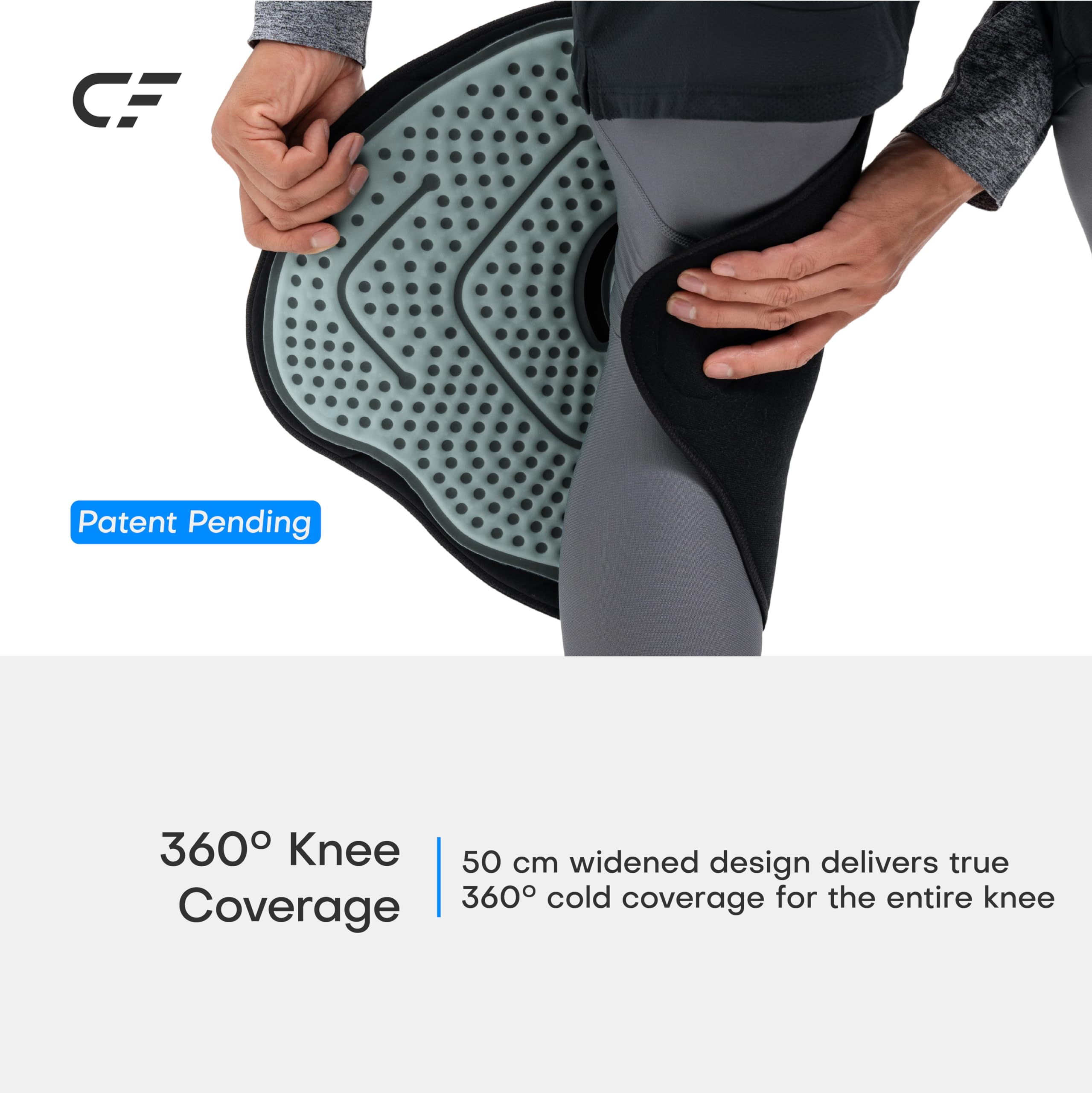 CRYOFORCE CF-3 Pro envoltura 360 para rodilla, cobertura amplia y enfriamiento uniforme.