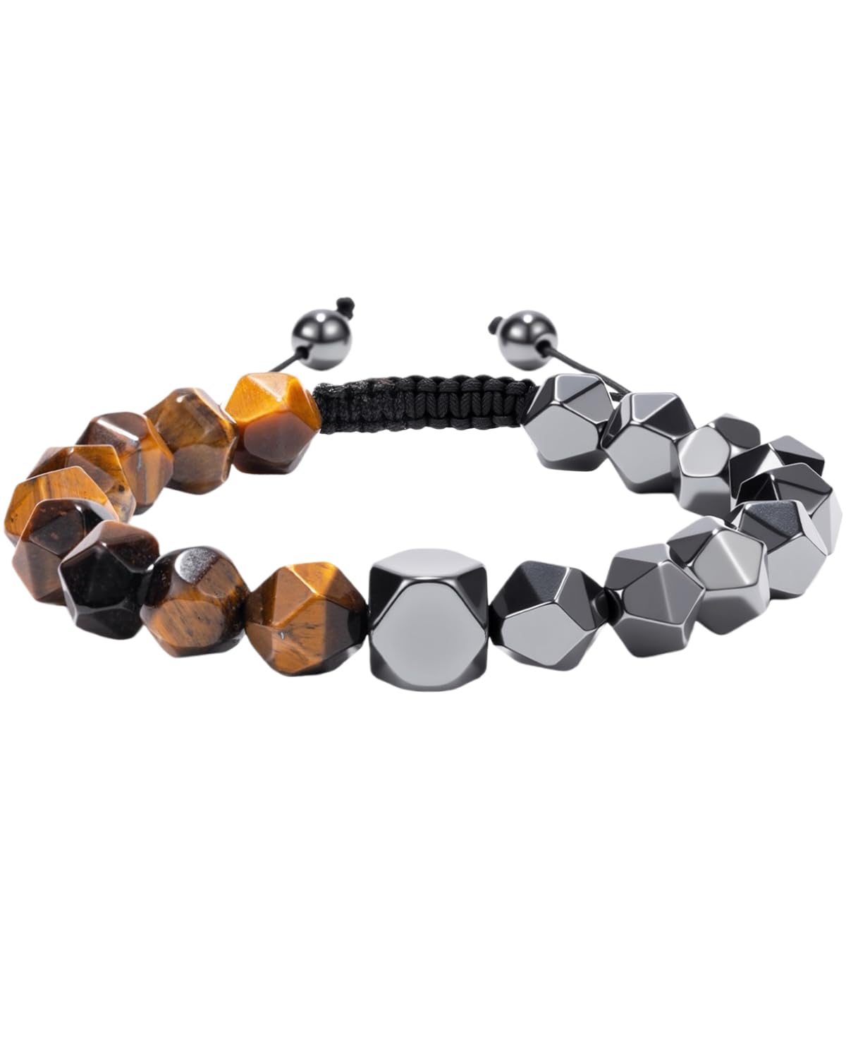 Pulsera Crystery con hematita y ojo de tigre, enfoque frontal; protección elegante para diario