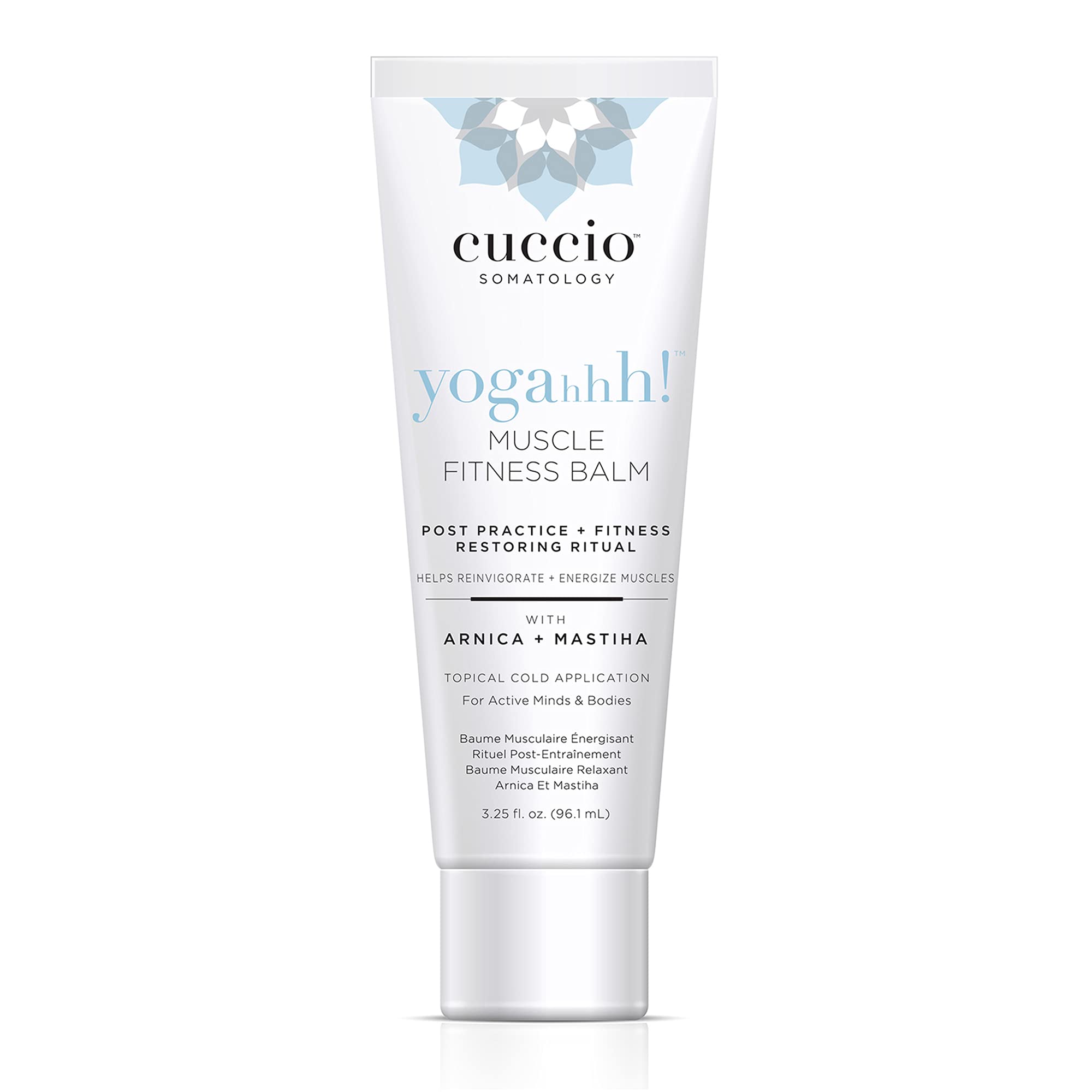 Cuccio Somatology Yogahhh Muscle Balm aplicación suave para alivio post ejercicio.