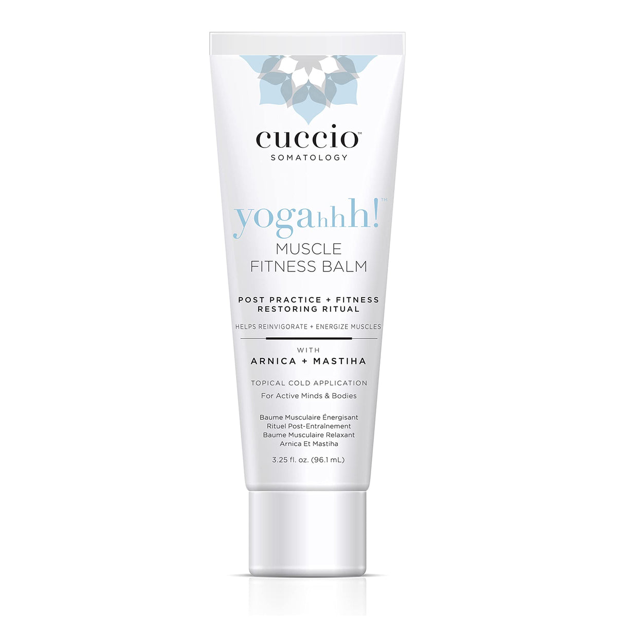 Cuccio Somatology Yogahhh Muscle Balm aplicación suave para alivio post ejercicio.