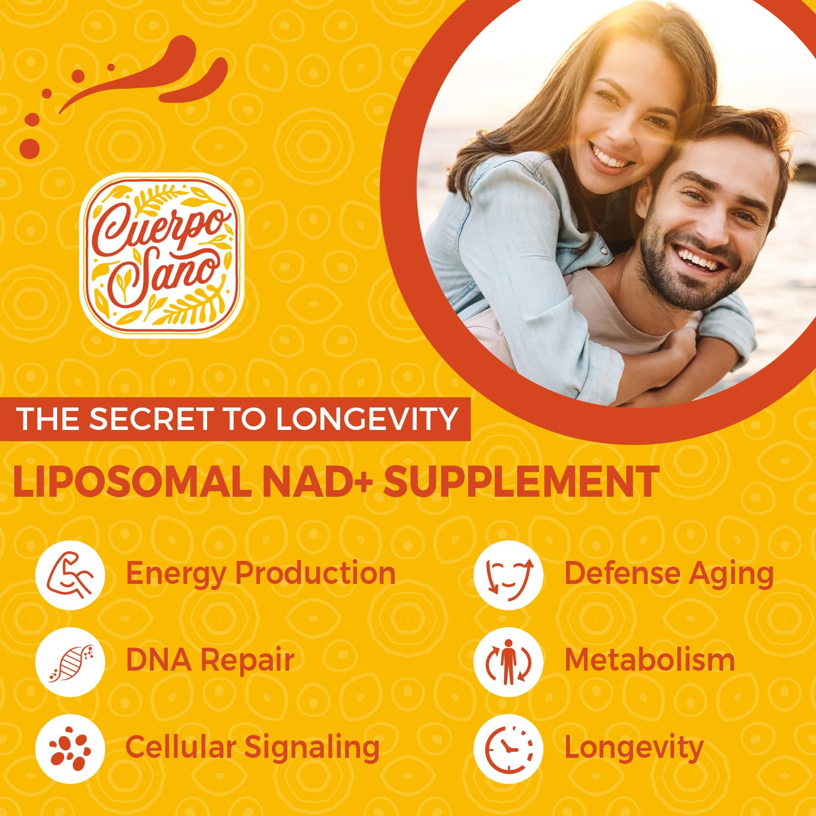 NAD+ sin gluten y certificado GMP de Cuerpo Sano para tranquilidad.