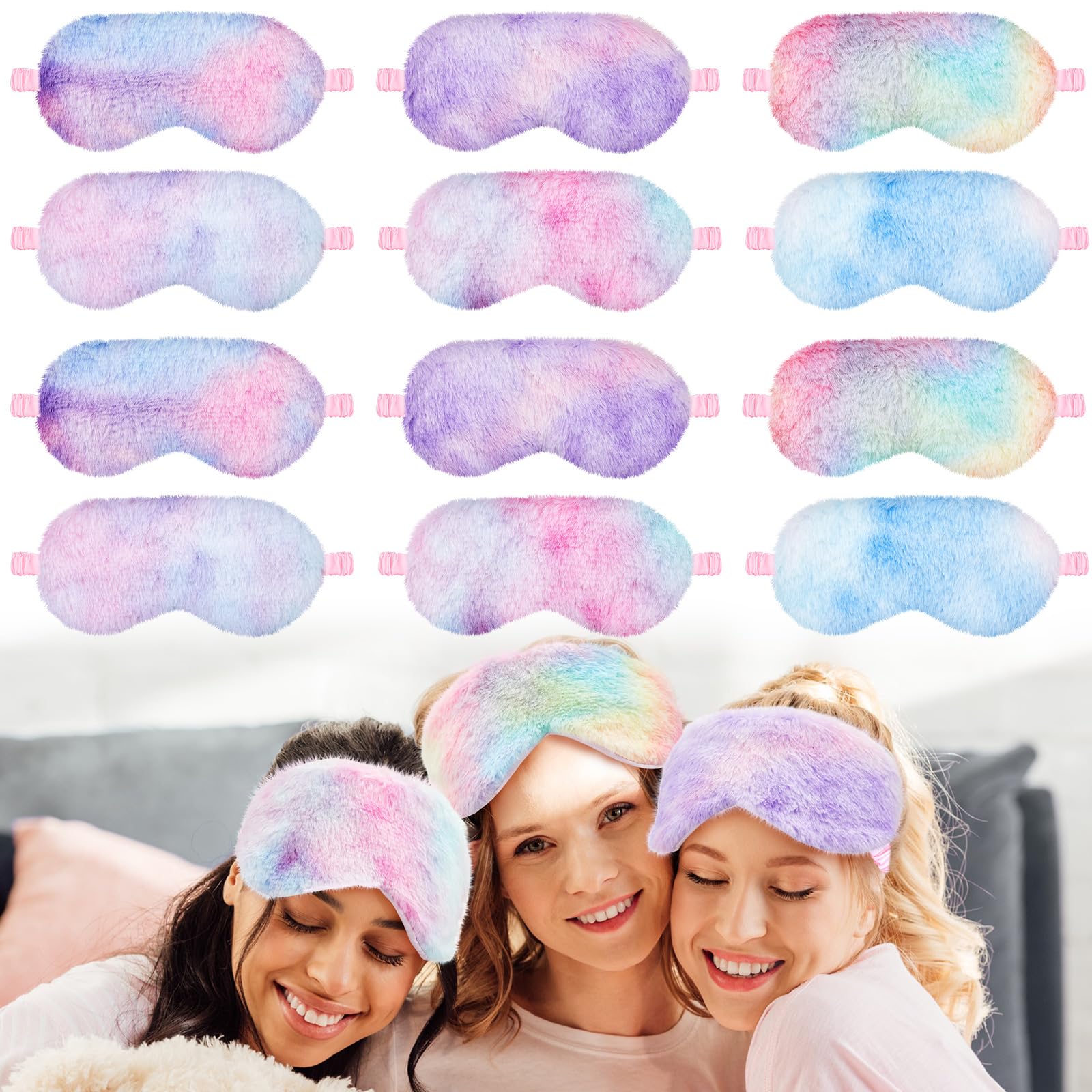 Cuffbow mascaras de ojos plush, pack de 12, ideales para dormir en casa o al viajar.