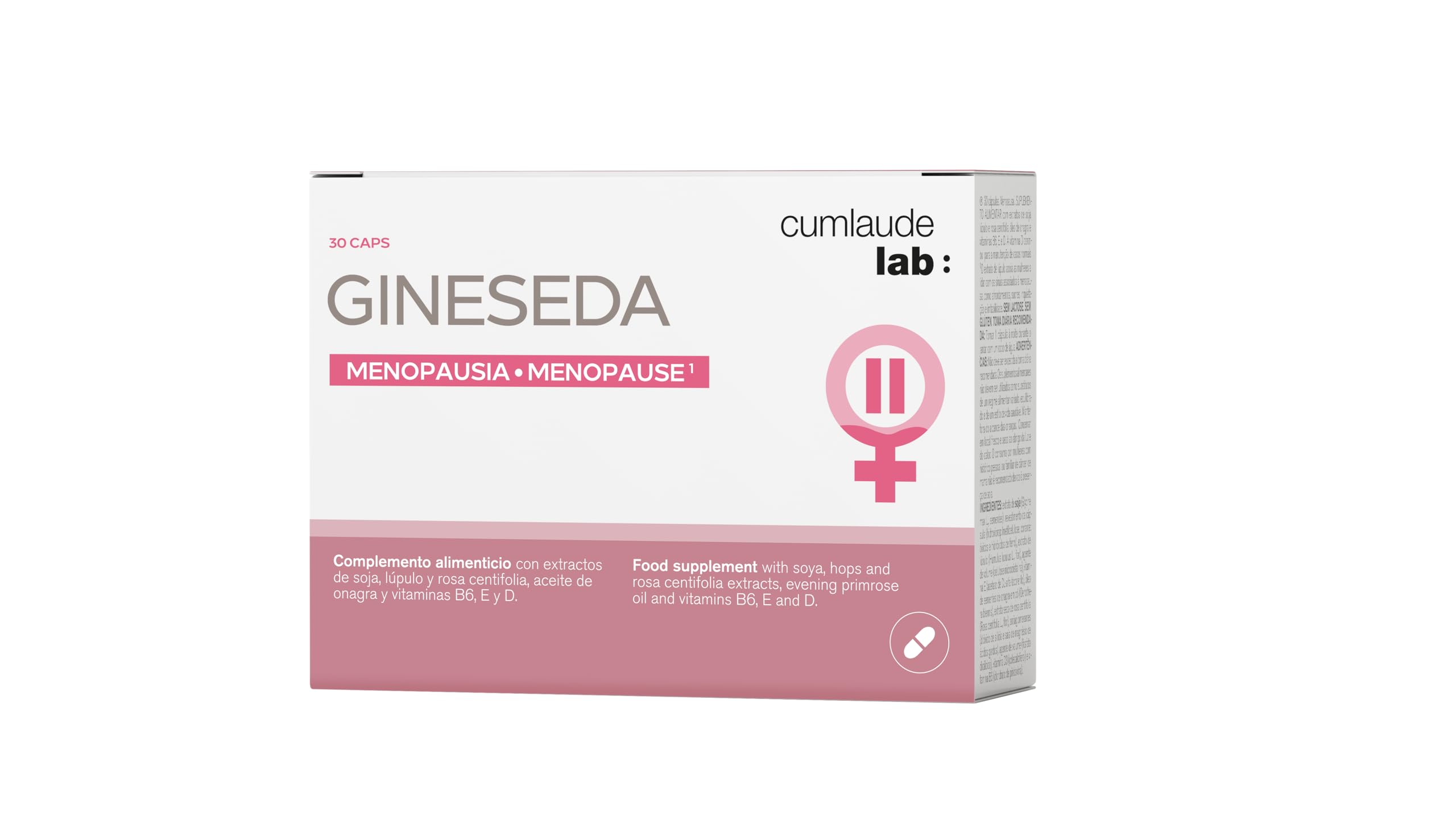 Cumlaude Gineseda cápsulas en botella para bienestar femenino diario.
