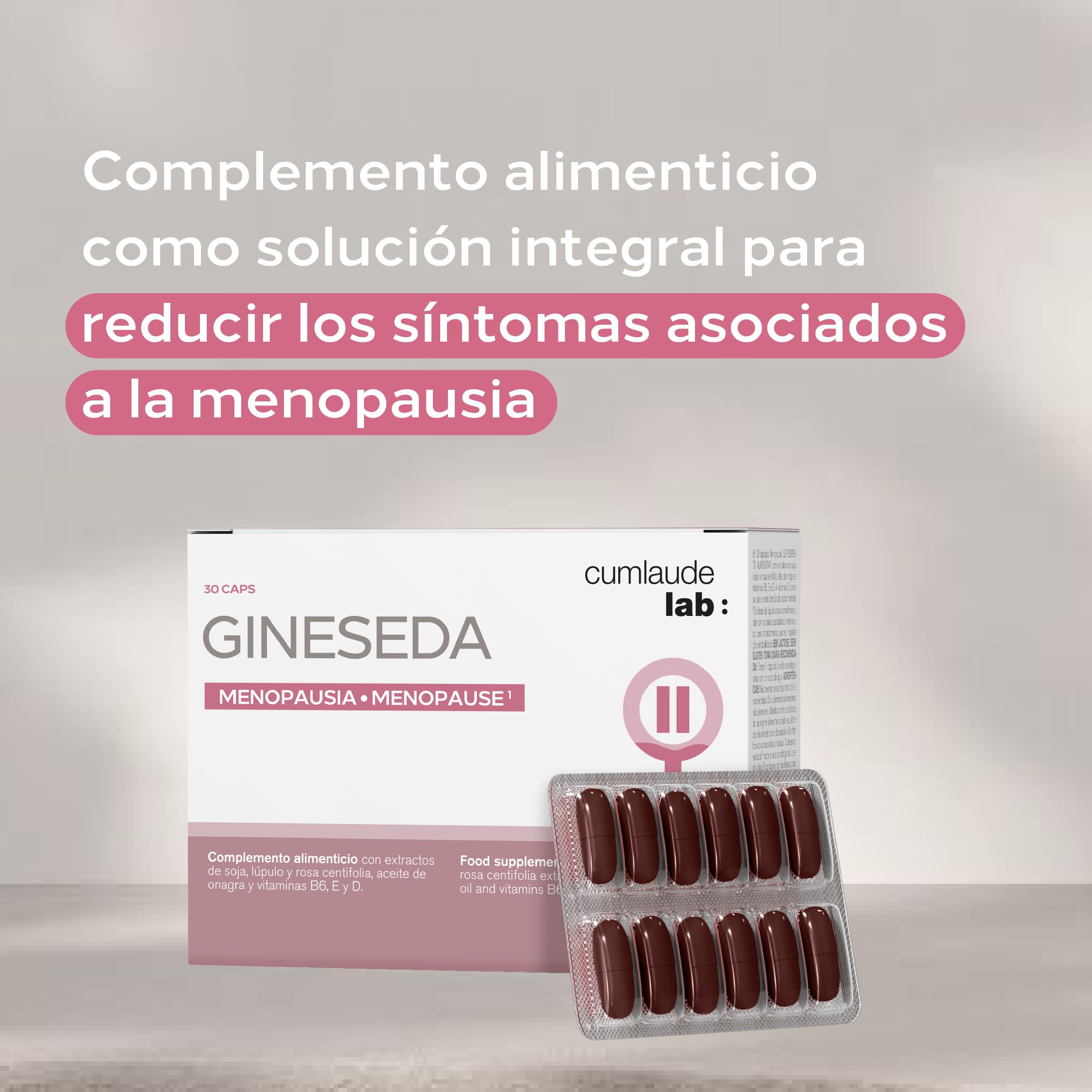 Cumlaude Gineseda ingredientes naturales para apoyar equilibrio hormonal.