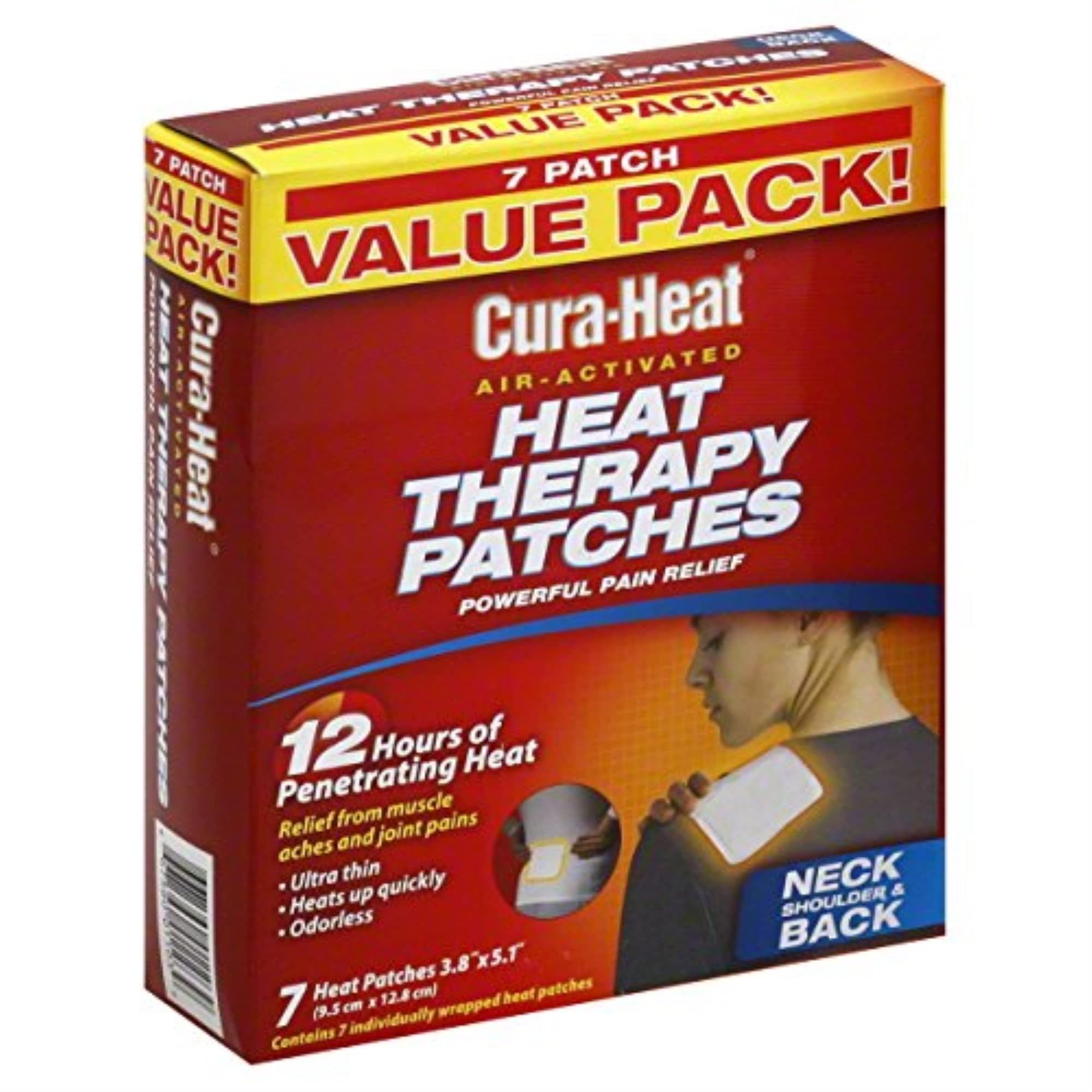 Parches Cura-Heat para cuello, hombros y espalda, calor suave para alivio temporal.