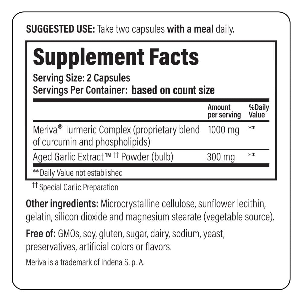Etiqueta Curcuma Meriva Complex en Kyolic Formula 111, mayor absorción