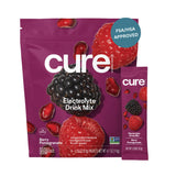 Cure Hydration: botella sabor frambuesa granada para hidratación rápida y refrescante.