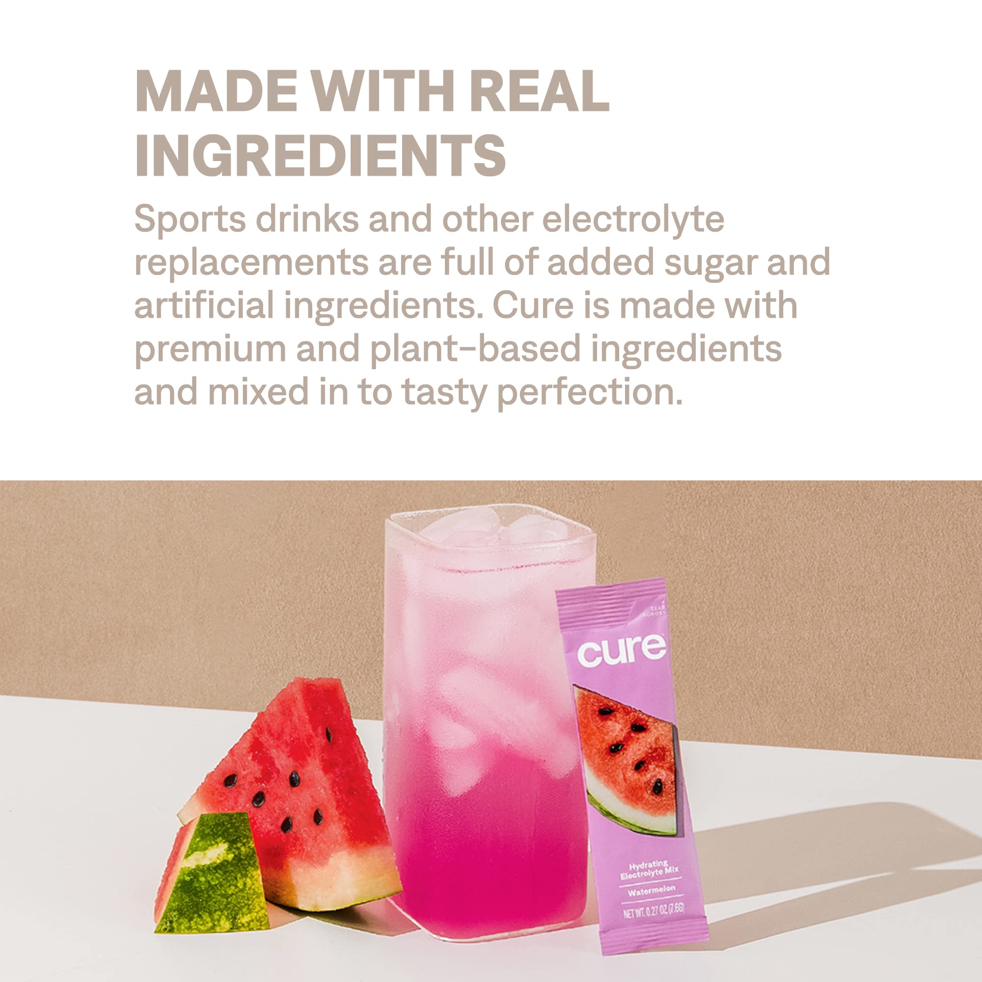 Cure Hydration envase de 28 porciones, conveniente para familias.