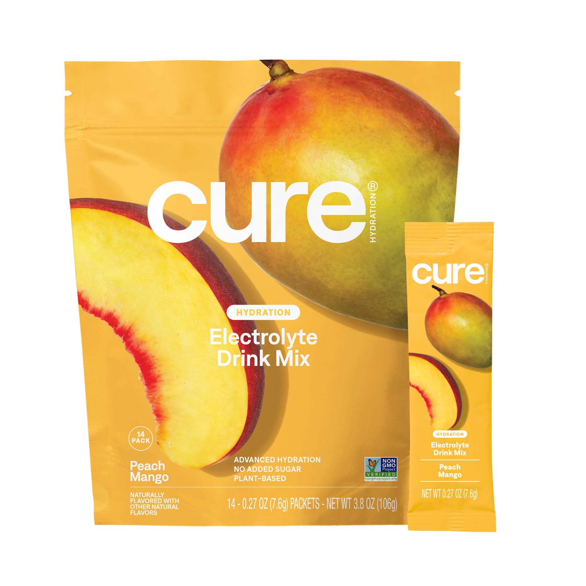 Cure Hydration: empaque de 14 sobres durazno mango para hidratación rápida