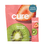 Cure Hydration en polvo de electrolitos con sabor fresa kiwi para hidratación rápida.