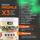 Cure24 Colostro Bovina X3, sabor melocotón-mango, experiencia refrescante en cada vaso.