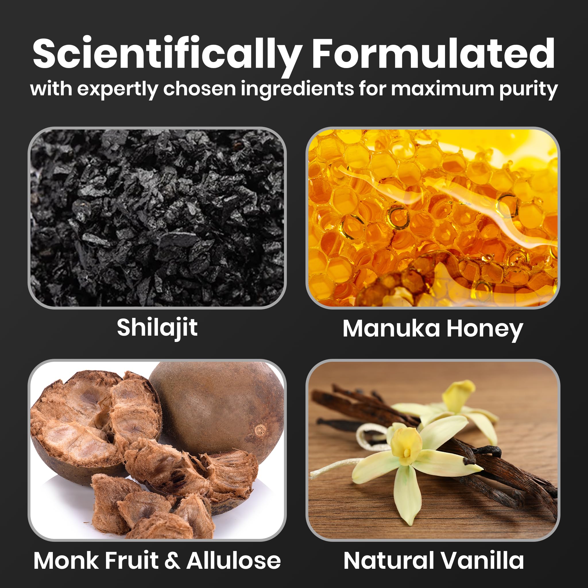 Gomitas Shilajit Cured con miel de Manuka, sabor natural.