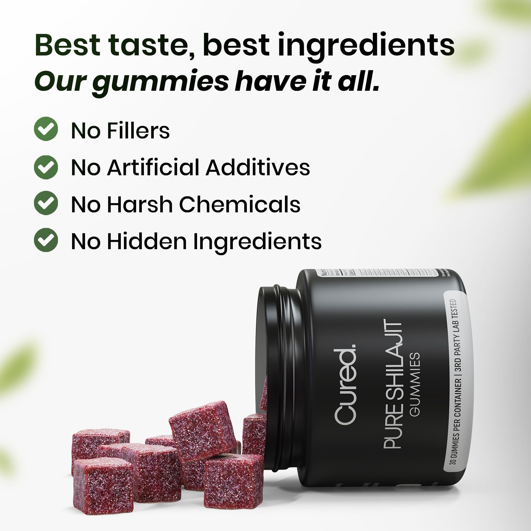 Gomitas Shilajit Cured sin aditivos para uso diario seguro.