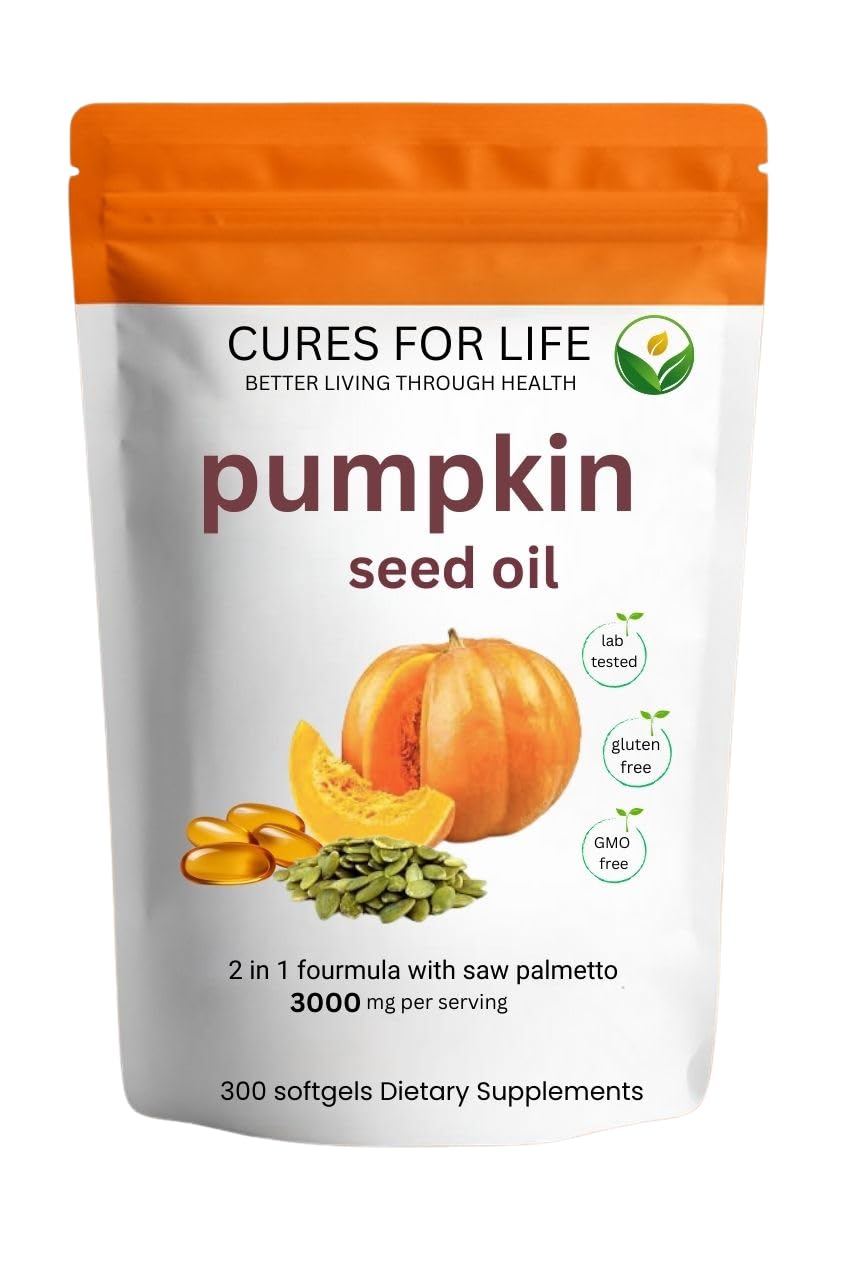 Cures For Life: botella de aceite de semilla de calabaza con Saw Palmetto, apoyo prostático