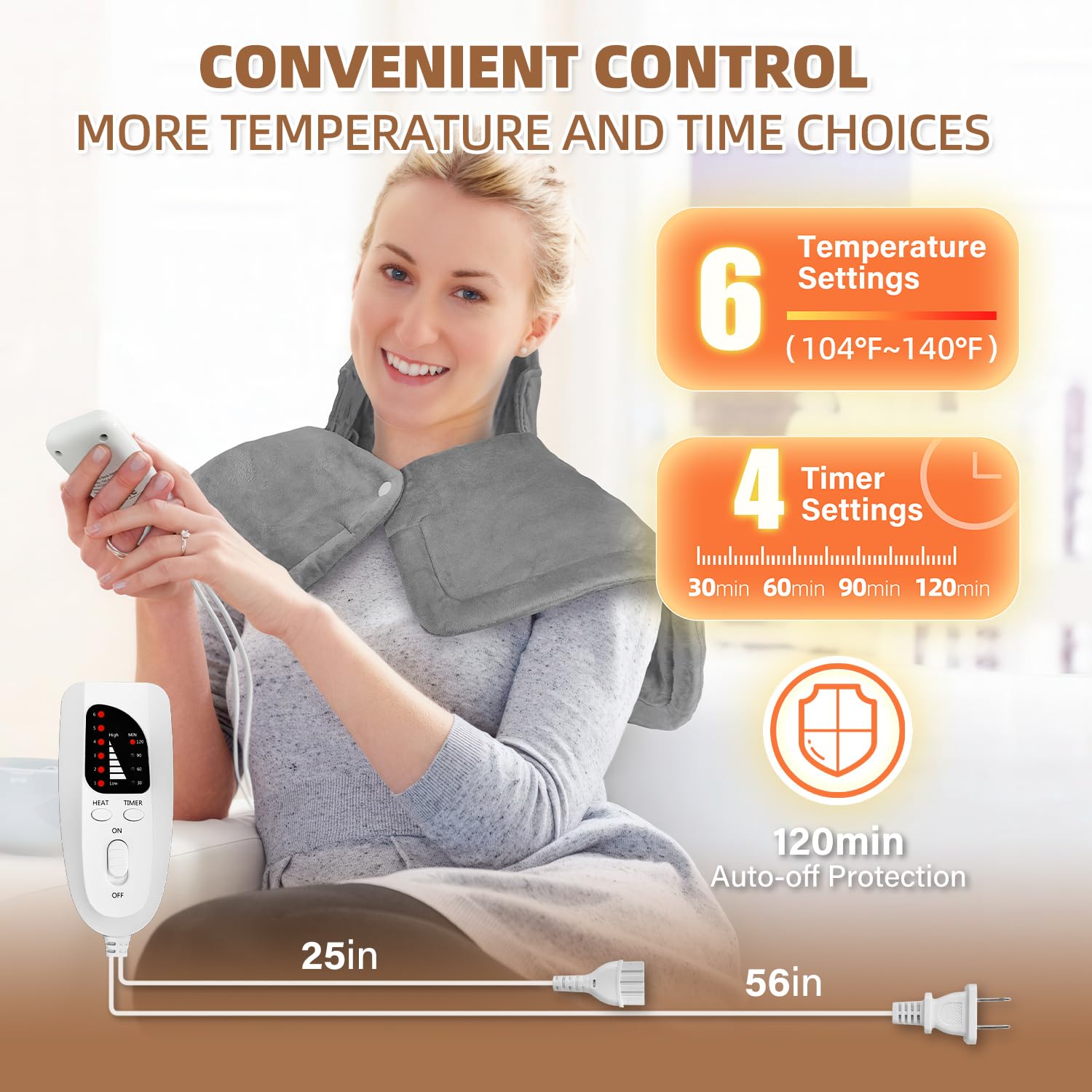 Curety Almohadilla de calor para cuello y hombros en uso, se adapta al contorno.