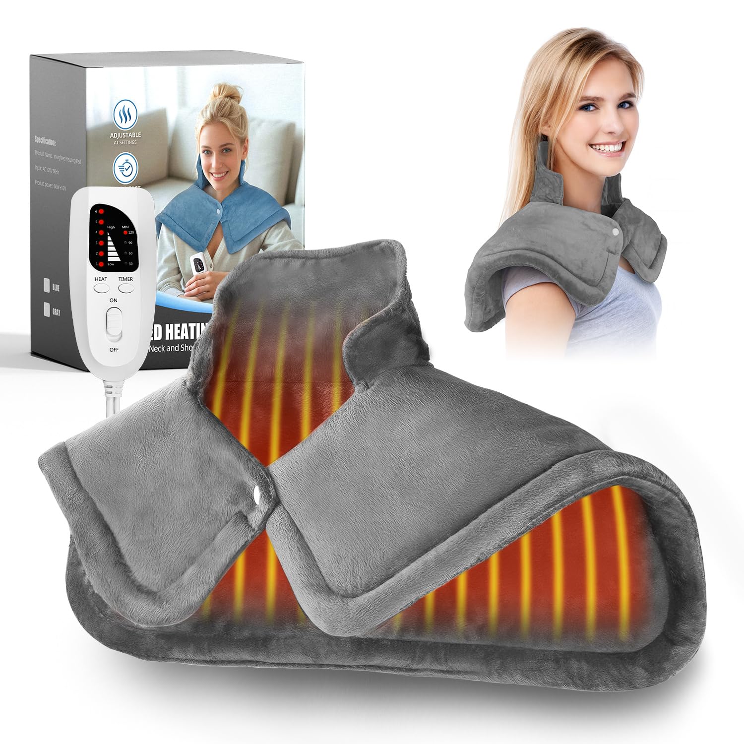 Curety Almohadilla de calor frontal, diseño ergonómico para cuello y hombros.