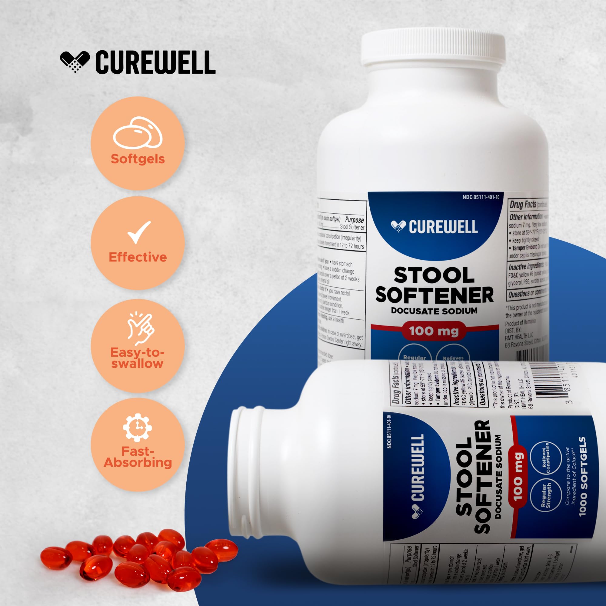 CUREWELL: cápsulas suaves de 100 miligramos para movimiento intestinal más cómodo