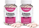 CUREWELL D-Mannose y Cranberry en botella con cápsulas para soporte urinario diario.