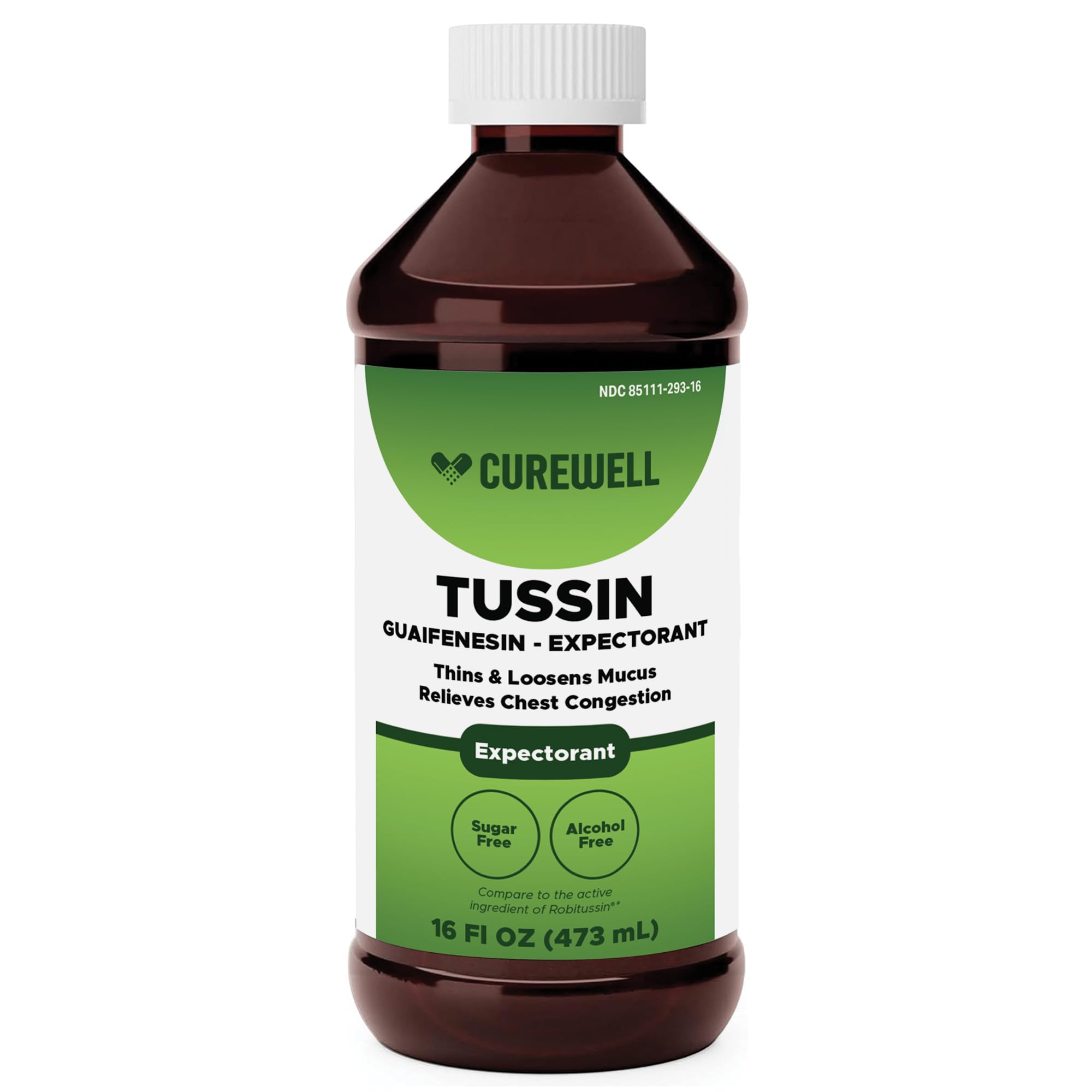 CUREWELL Tussin: botella volcada para dosificación fácil y precisa