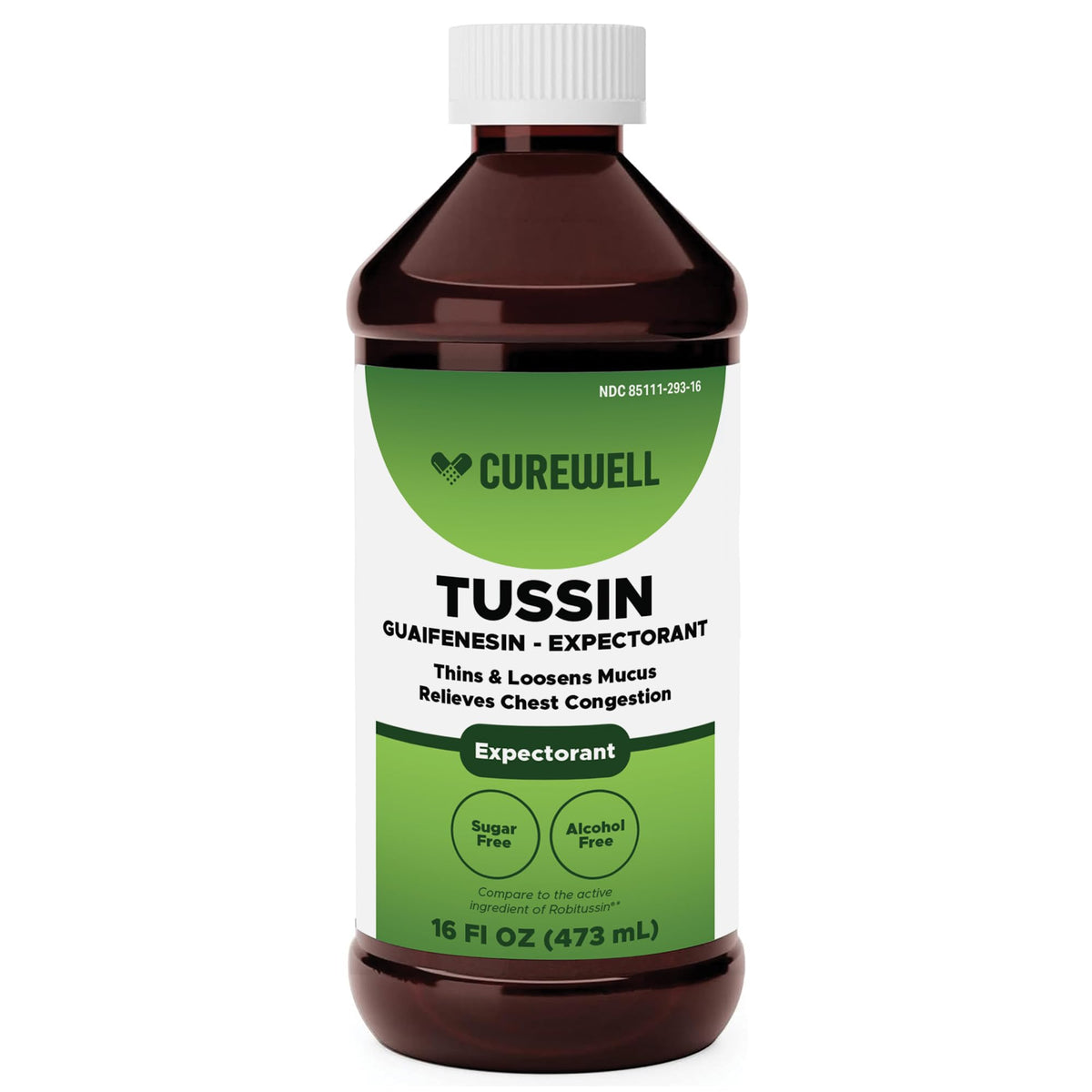 CUREWELL Tussin: botella volcada para dosificación fácil y precisa
