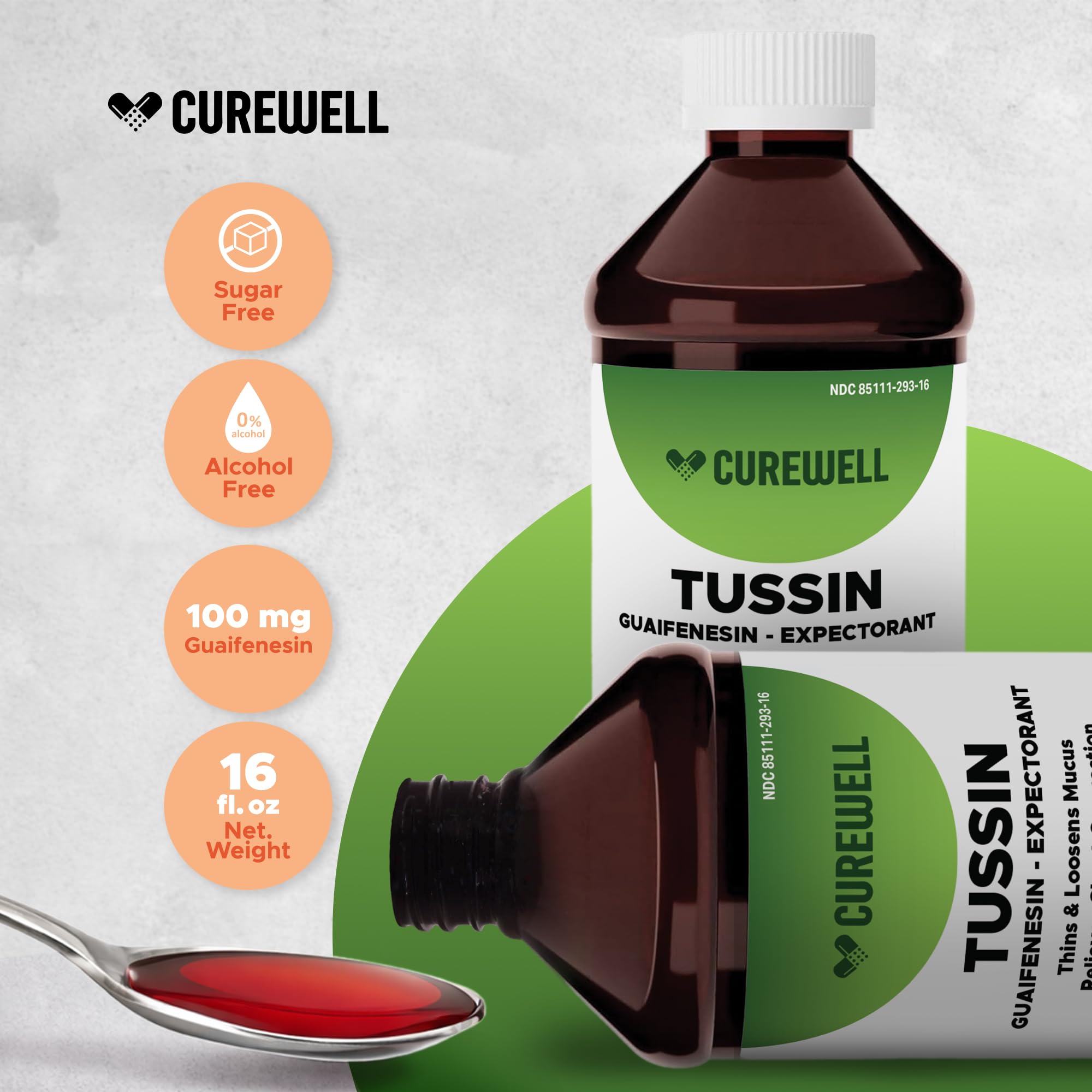 CUREWELL Tussin: etiqueta clara para confirmar ingredientes y uso seguro