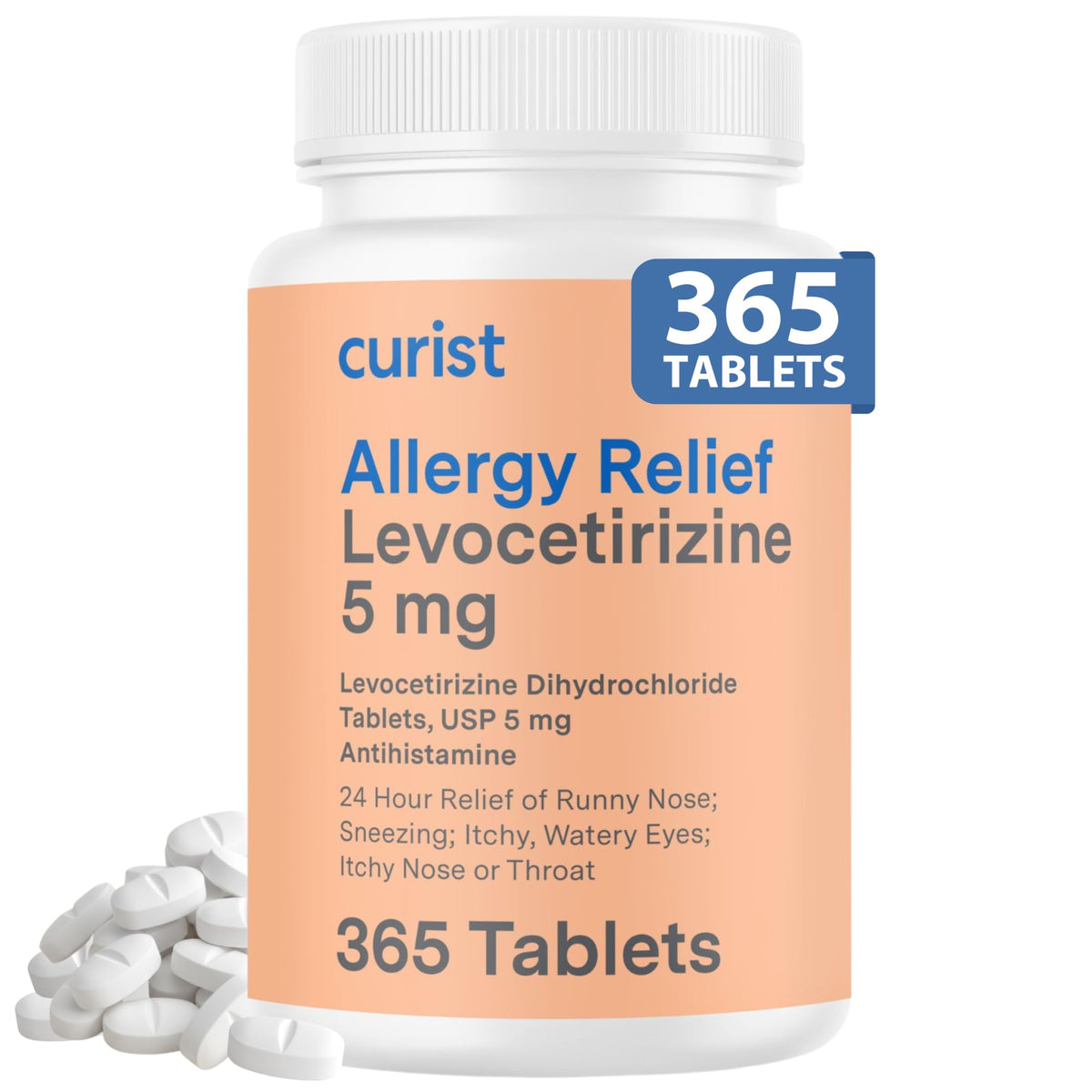 Curist 24h alergia: tabletas levocetirizina 5 mg listas para uso diario.