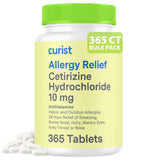 Curist Cetirizina 365 unidades en una botella, alivio diario para alergias.