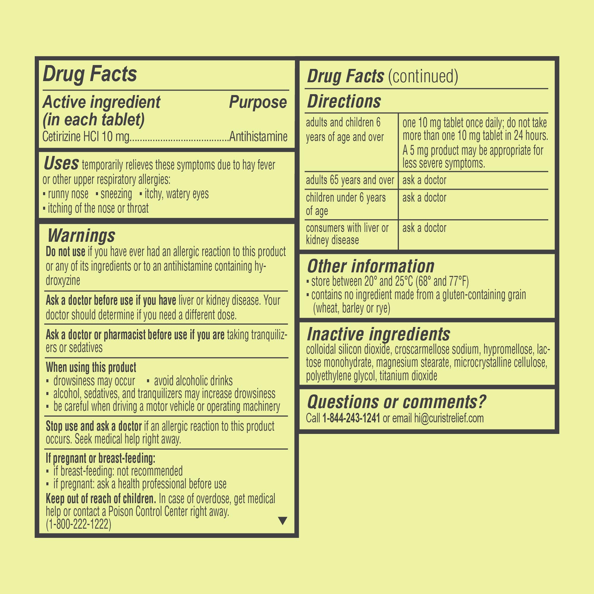 Curist Cetirizina pack de 365 unidades, ideal para alergias.