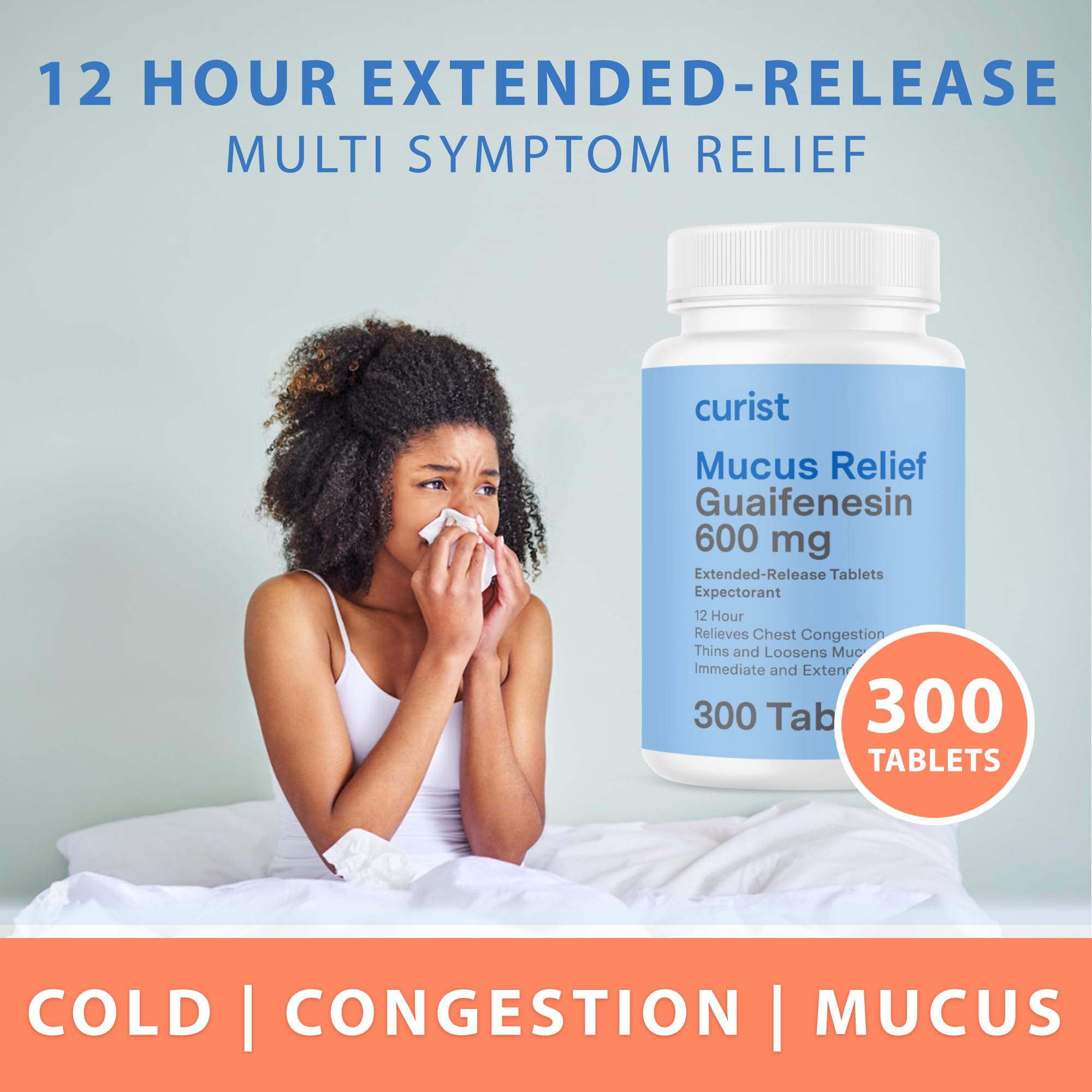 Curist Guaifenesin 600 mg: comprimidos blancos listos para tomar y uso continuo.