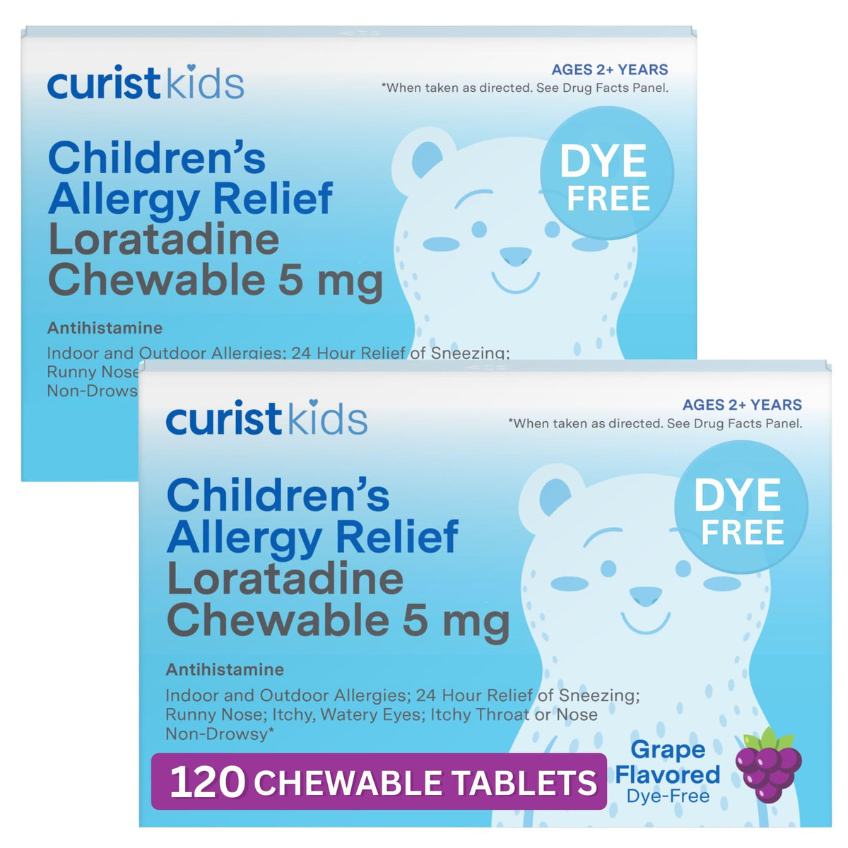 Curist ninos alergia masticable uvas: botella con 120 tabletas para alivio diario.