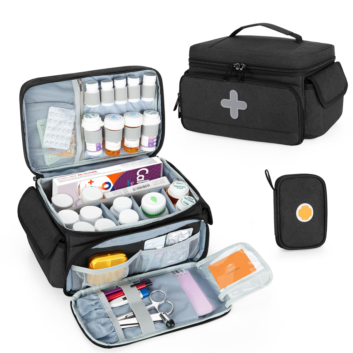CURMIO bolsa organizadora de medicamentos con espacio amplio para frascos.