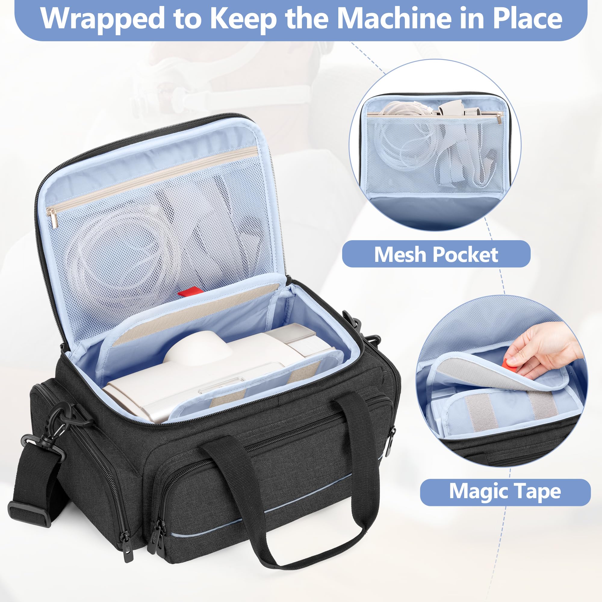 CURMIO bolsa CPAP: interior acolchado y correa de retención seguras
