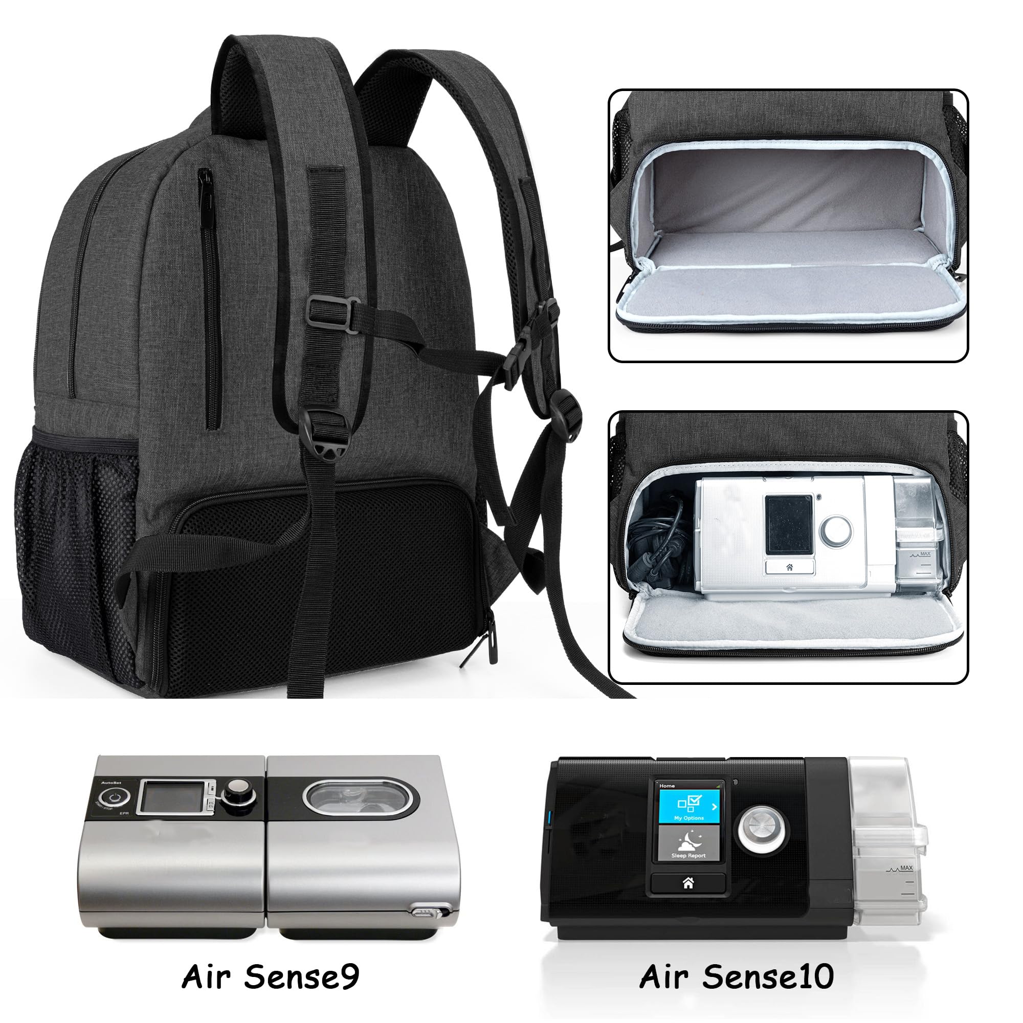 CURMIO CPAP mochila, bolsillo multifuncional para objetos y cables