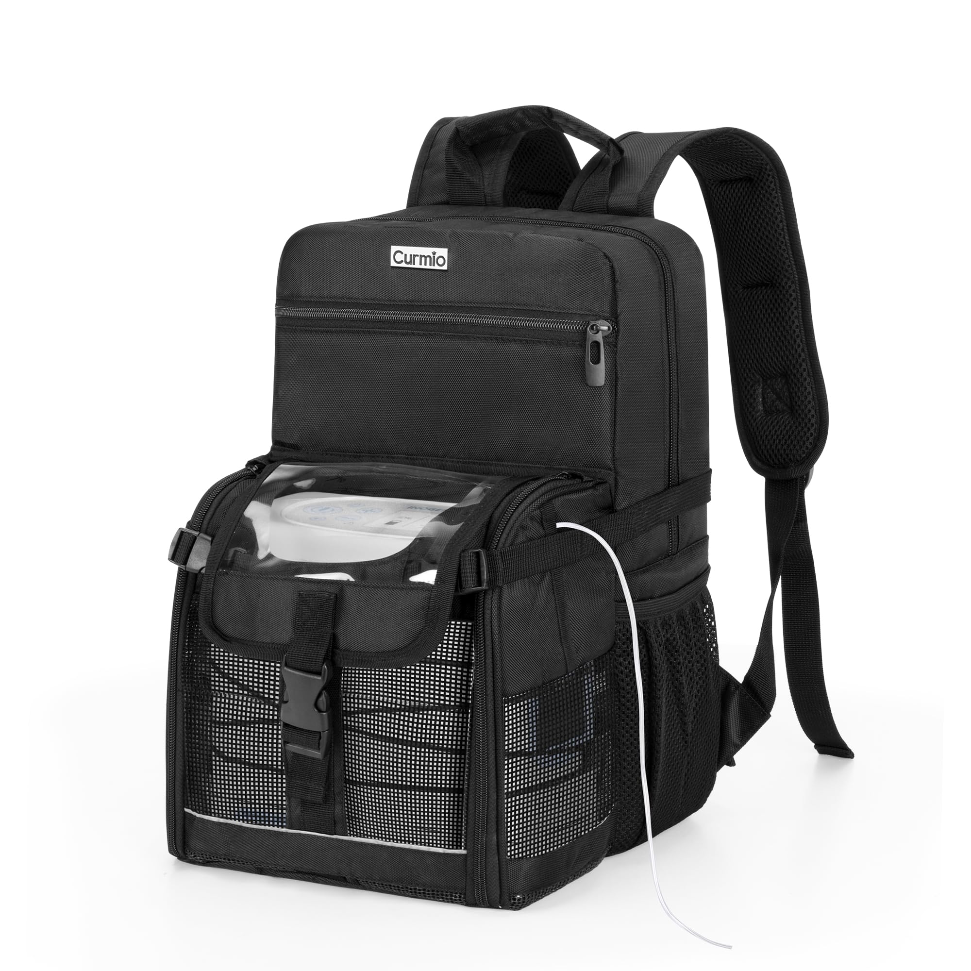 CURMIO mochila de viaje para concentrador de oxígeno, compartimento frontal para control rápido.